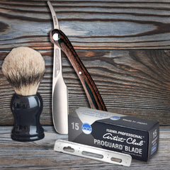 Feather ProGuard blades triple grinding detail emphasizes consistent performance.