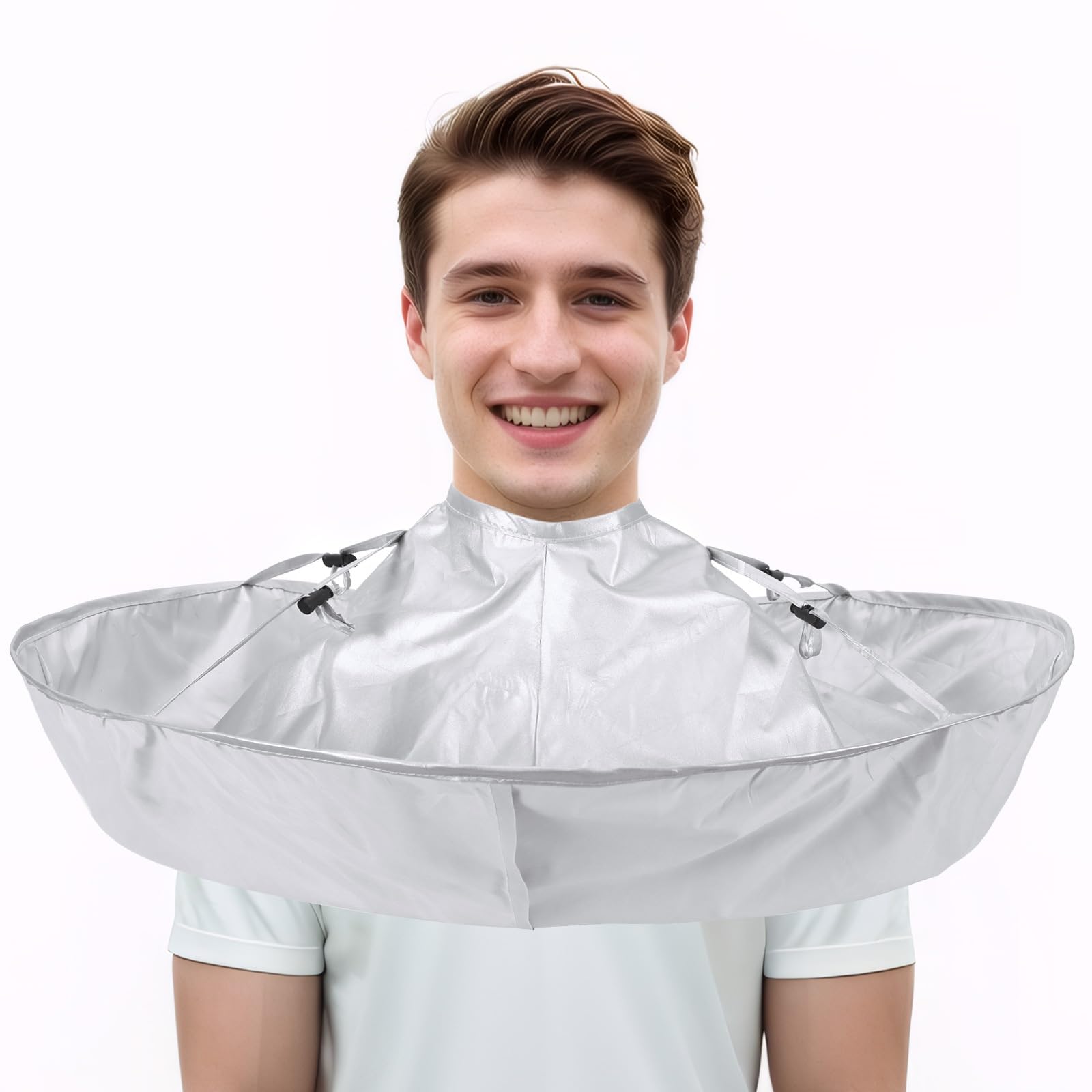 FEBSNOW haircutting cloak with adjustable buckle for a secure fit during home or salon cuts.