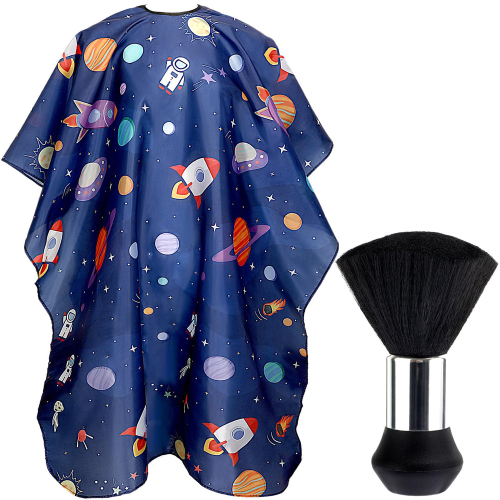 FEBSNOW kids hair cutting cape with astronaut pattern keeps hair off clothes during cuts