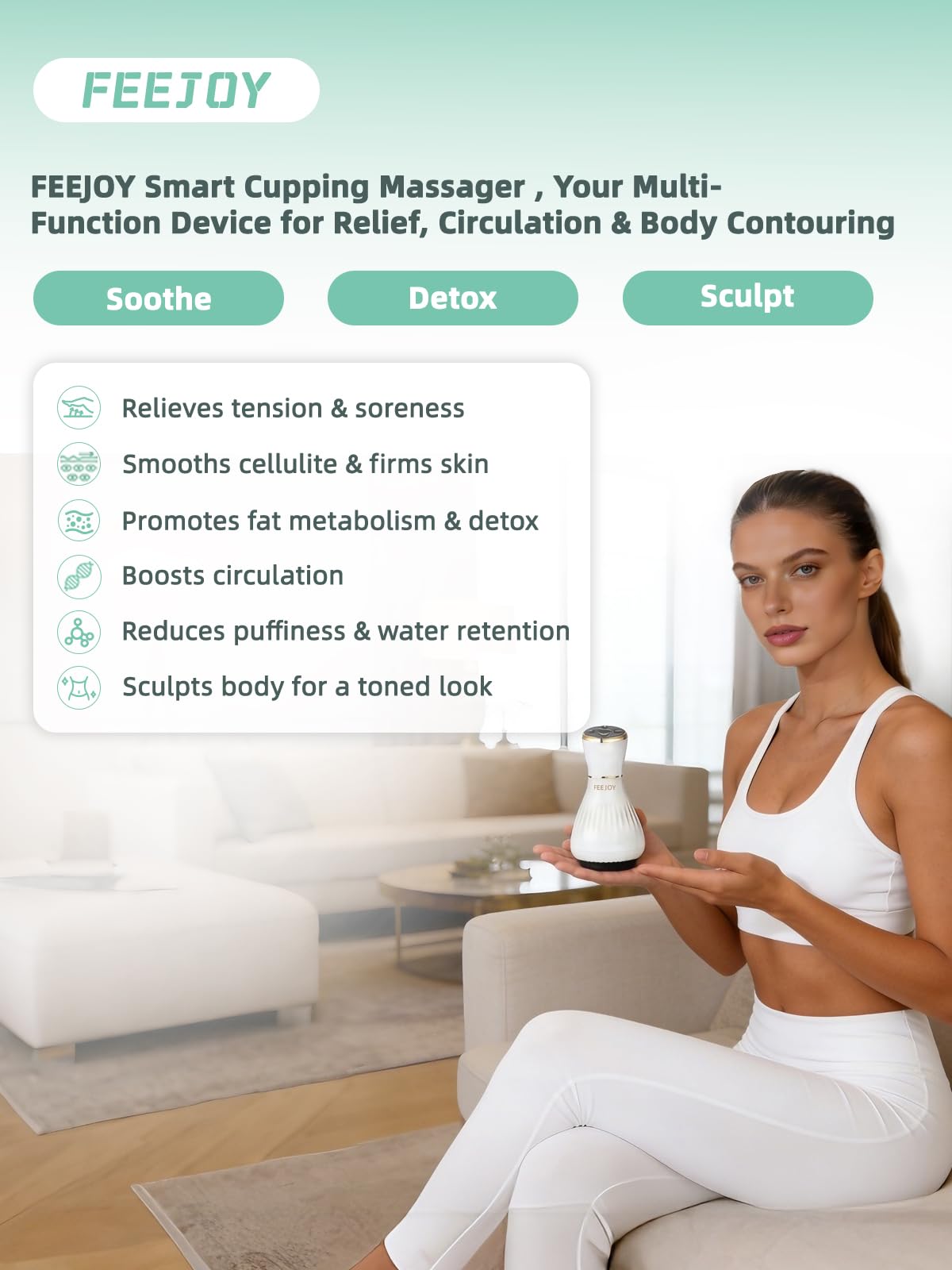 FEEJOY massager with warming metal head for comfortable sessions