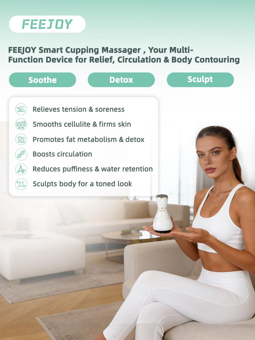 FEEJOY massager with warming metal head for comfortable sessions