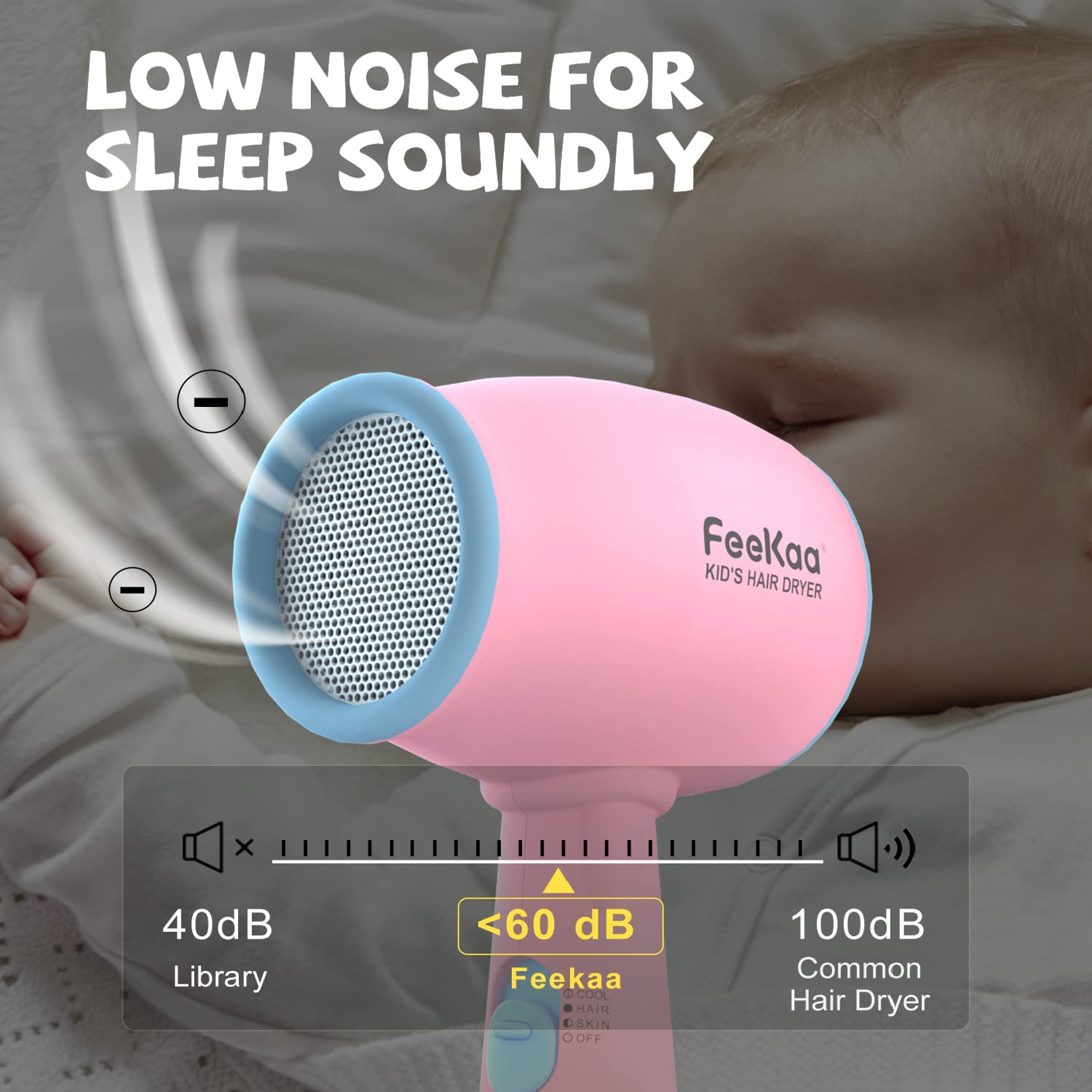 FeeKaa Kids Hair Dryer pink back grid protecting little fingers