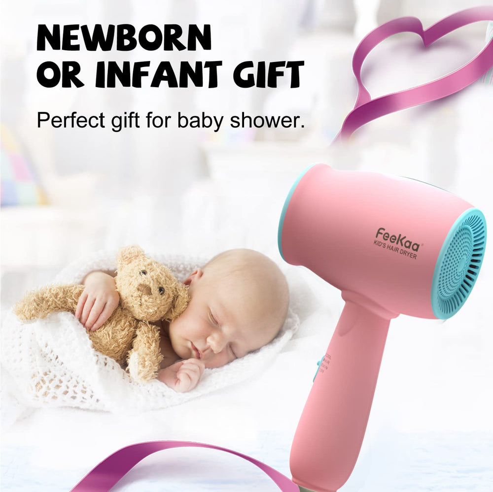 FeeKaa Kids Hair Dryer pink gift-ready packaging with kid-friendly stickers