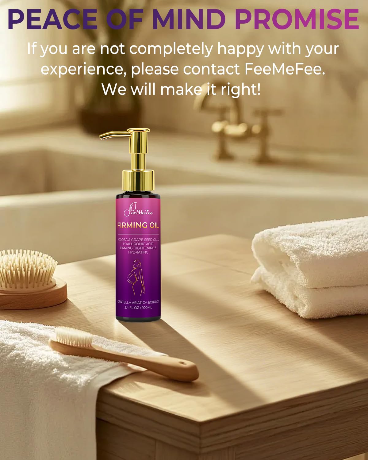FeeMeFee Body Firming Oil provides smooth full-body hydration after application.