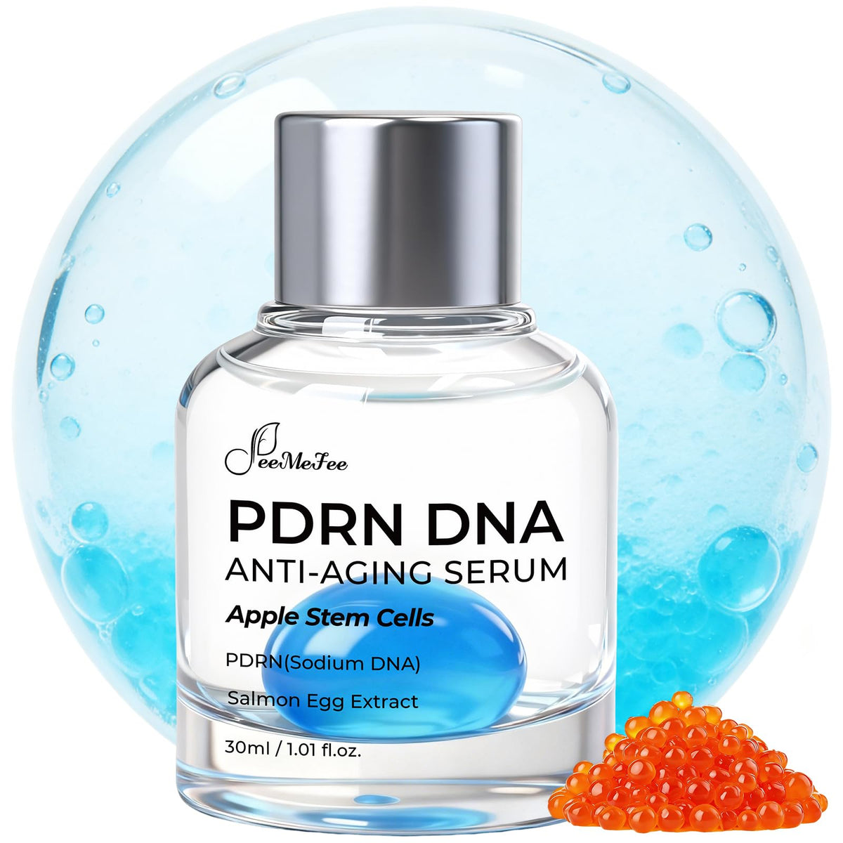 FeeMeFee Salmon PDRN Serum bottle shows potent anti-aging formulation