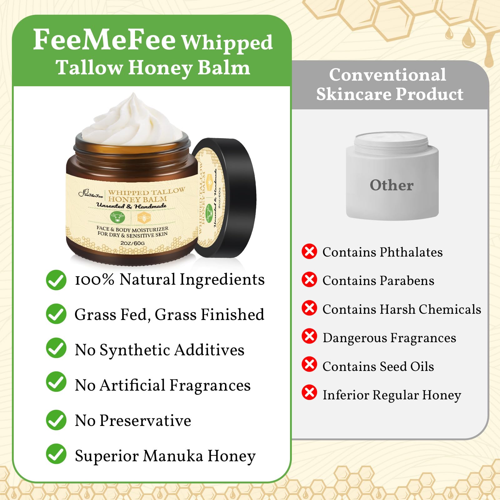 FeeMeFee Tallow de Res, aplicación suave con deslizamiento cómodo.