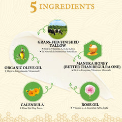FeeMeFee Tallow de Res con Miel Manuka, ingredientes puros para cuidado diario.