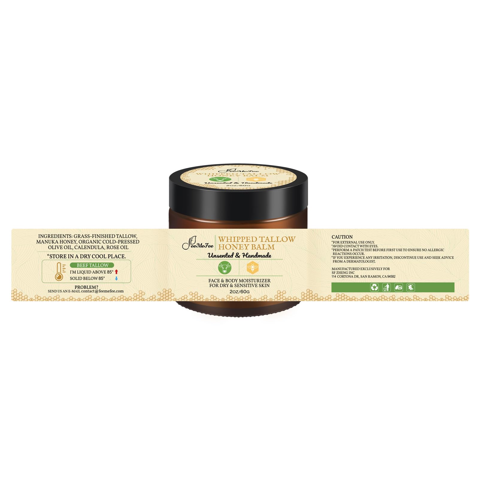 FeeMeFee Tallow de Res, uso diario para labios, cara y cuerpo.