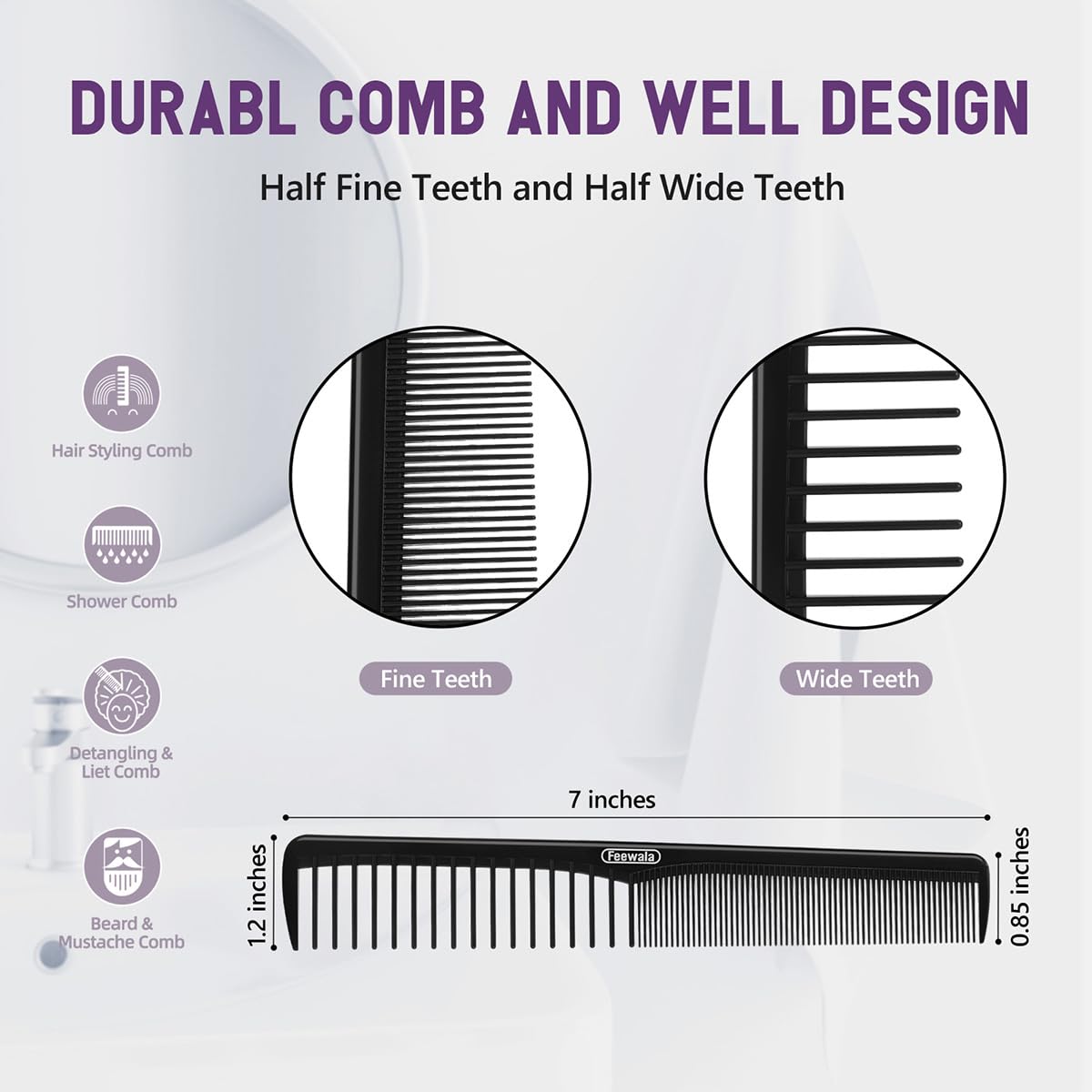 Feewala wide-tooth close-up for gentle detangling of thick or curly hair