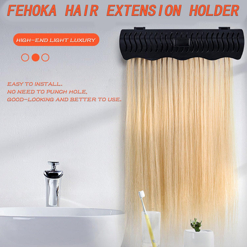 FEHOKA Hair Extension Holder styling area displays extensions neatly for quick styling