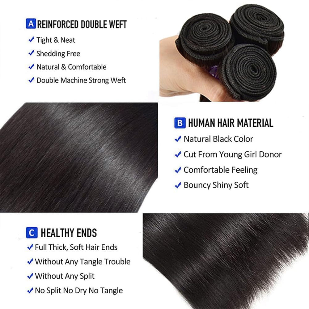 Feibin straight hair bundles 18in natural finish blends with your hair.