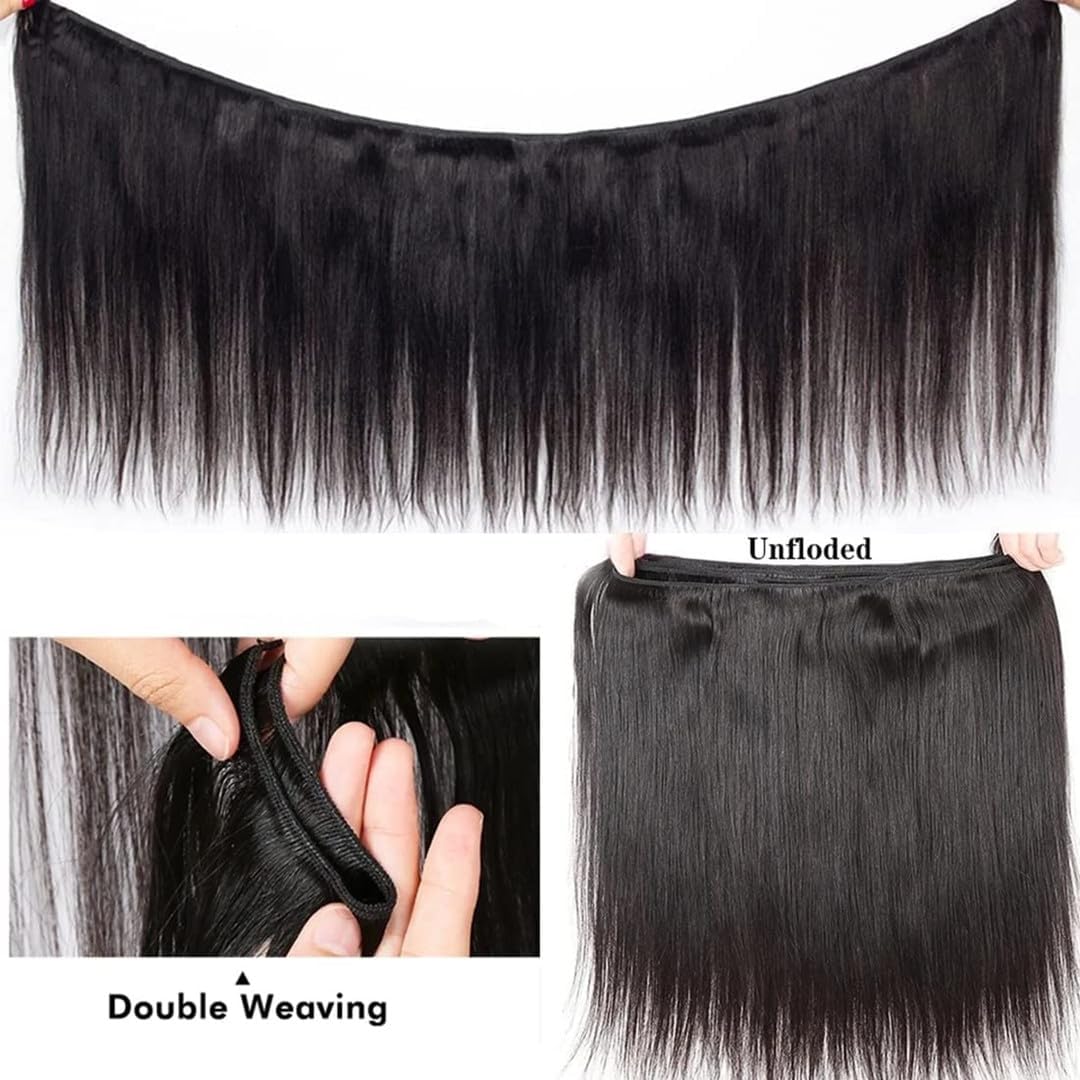Feibin straight hair bundles three-pack packaging for versatile styling options.