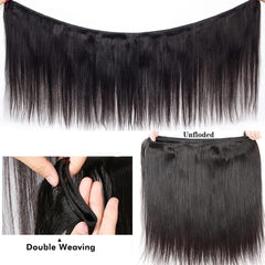Feibin straight hair bundles three-pack packaging for versatile styling options.
