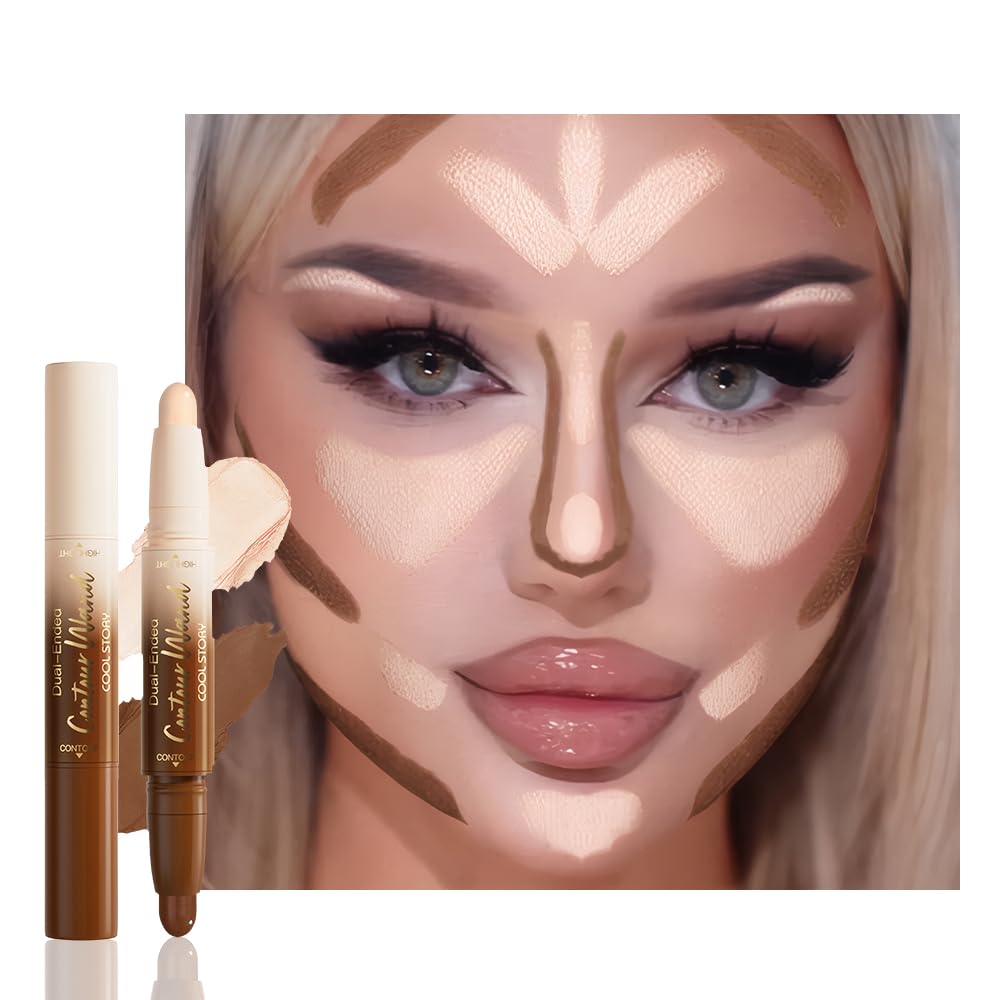 FeiCuiYun dual-ended contour highlighter stick highlights cheekbones and defines contours with blendable formula.