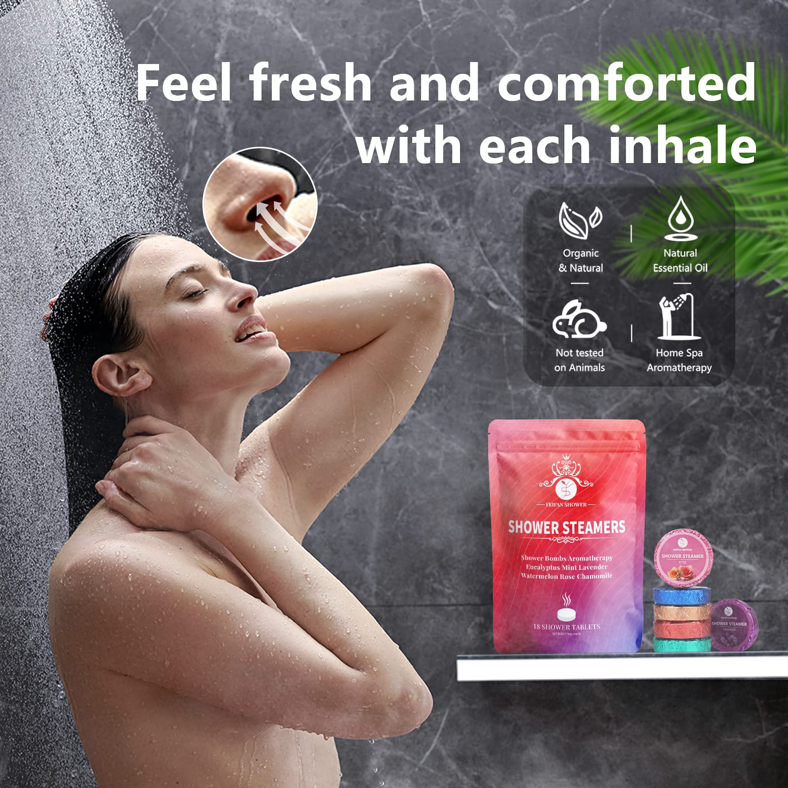FEIFAN SHOWER bomba de eucalipto para ducha, aroma vigorizante.
