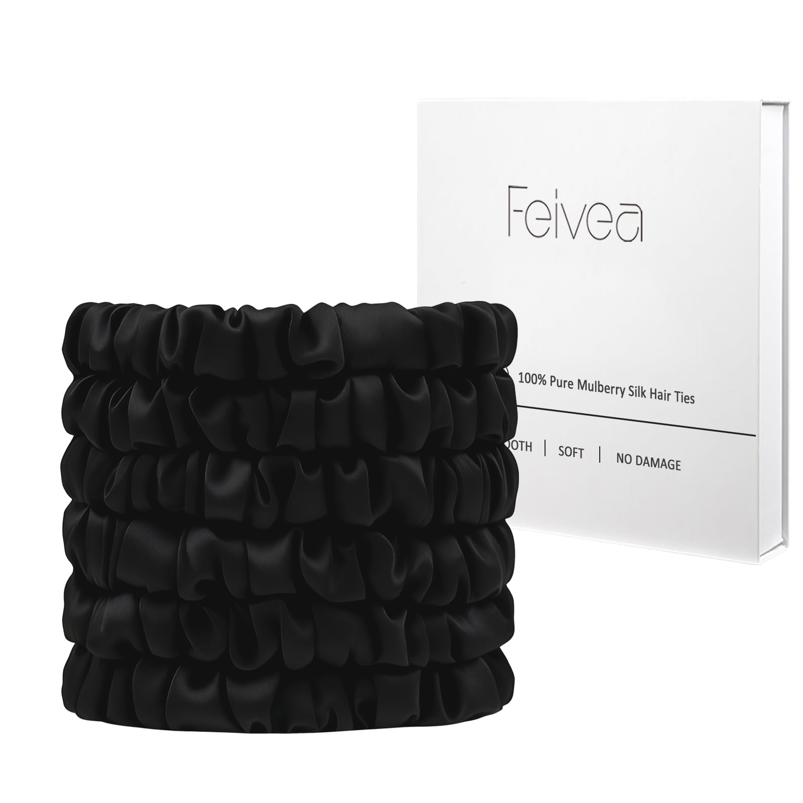 Feivea ligas de seda 22 momme negras para cabello suave y sin marcas.
