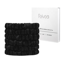 Feivea ligas de seda 22 momme negras para cabello suave y sin marcas.