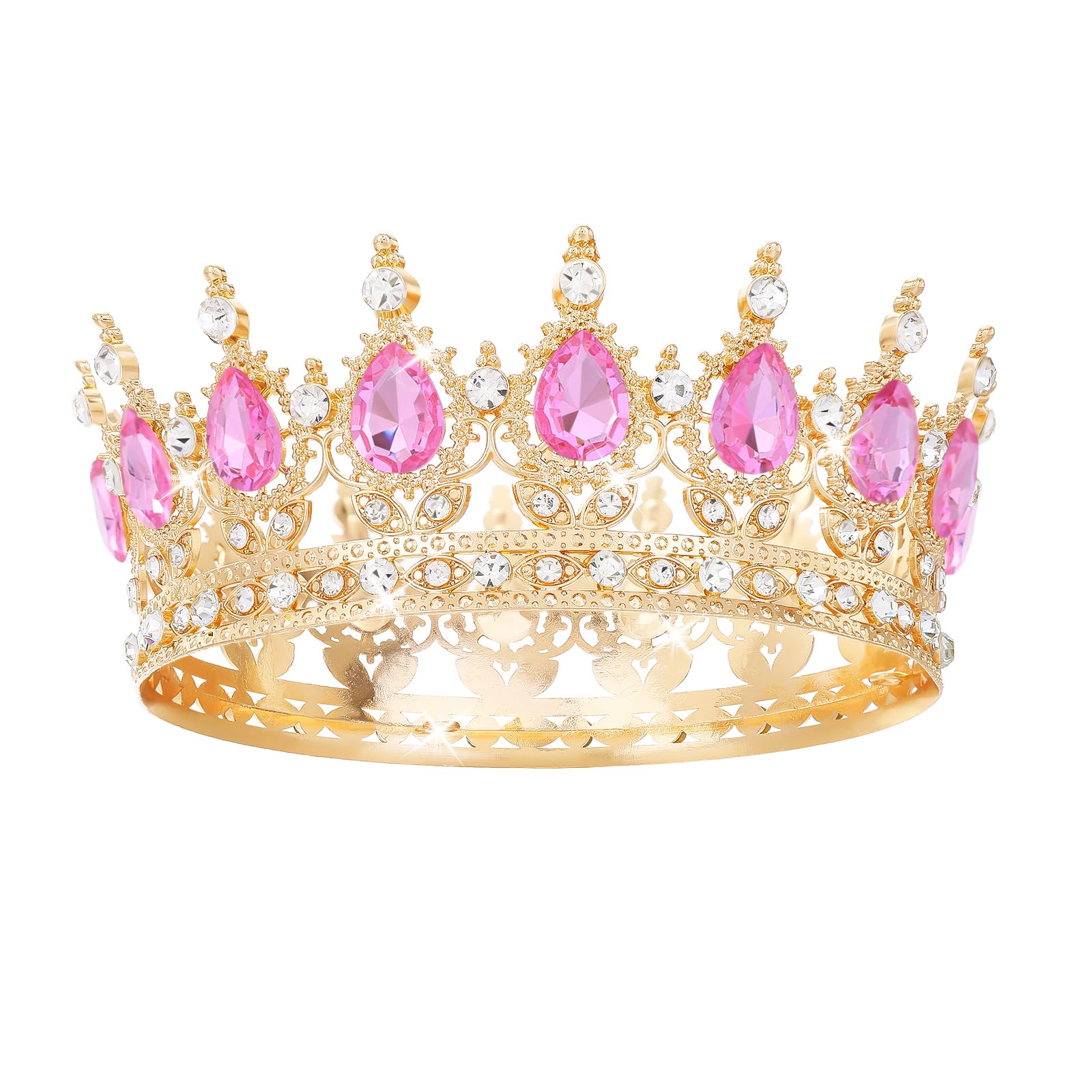 Feltent pink crown crystal tiara for women, ideal for weddings and photo sessions.
