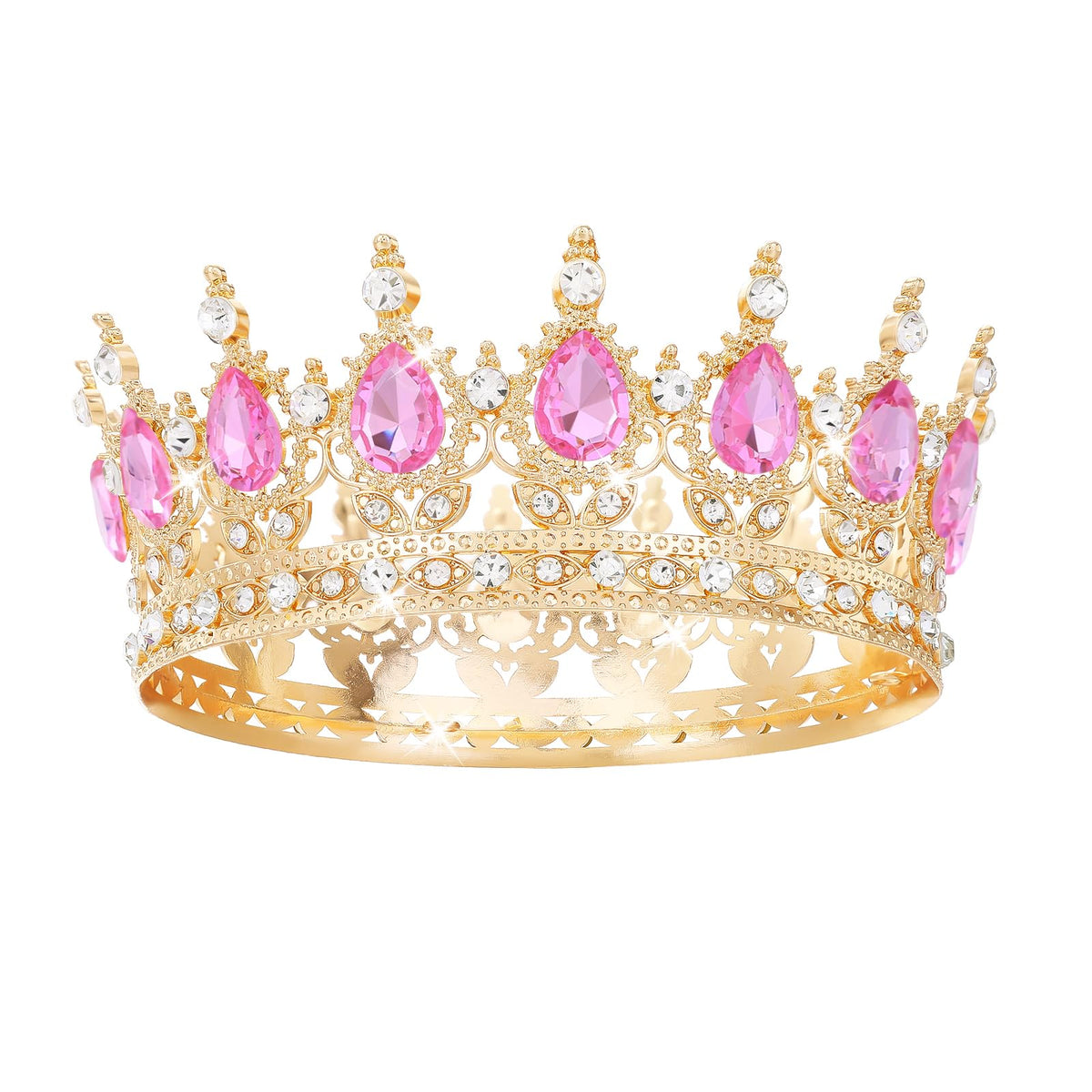 Feltent pink crown crystal tiara for women, ideal for weddings and photo sessions.