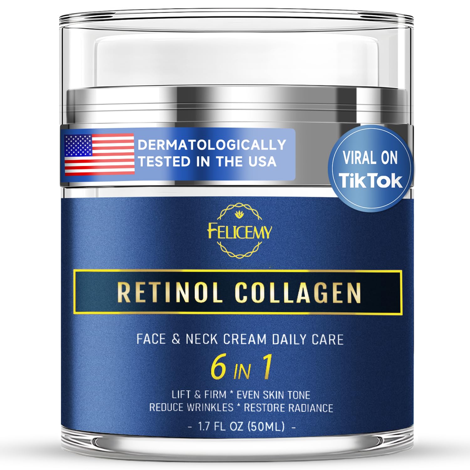 Felicemy 6-en-1 crema facial para hombre en frasco, hidrata y revitaliza la piel.