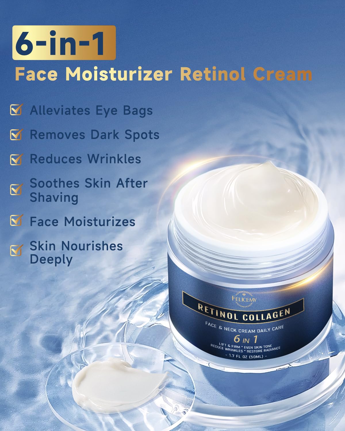 Felicemy crema facial hombre, textura cremosa y fácil de aplicar.