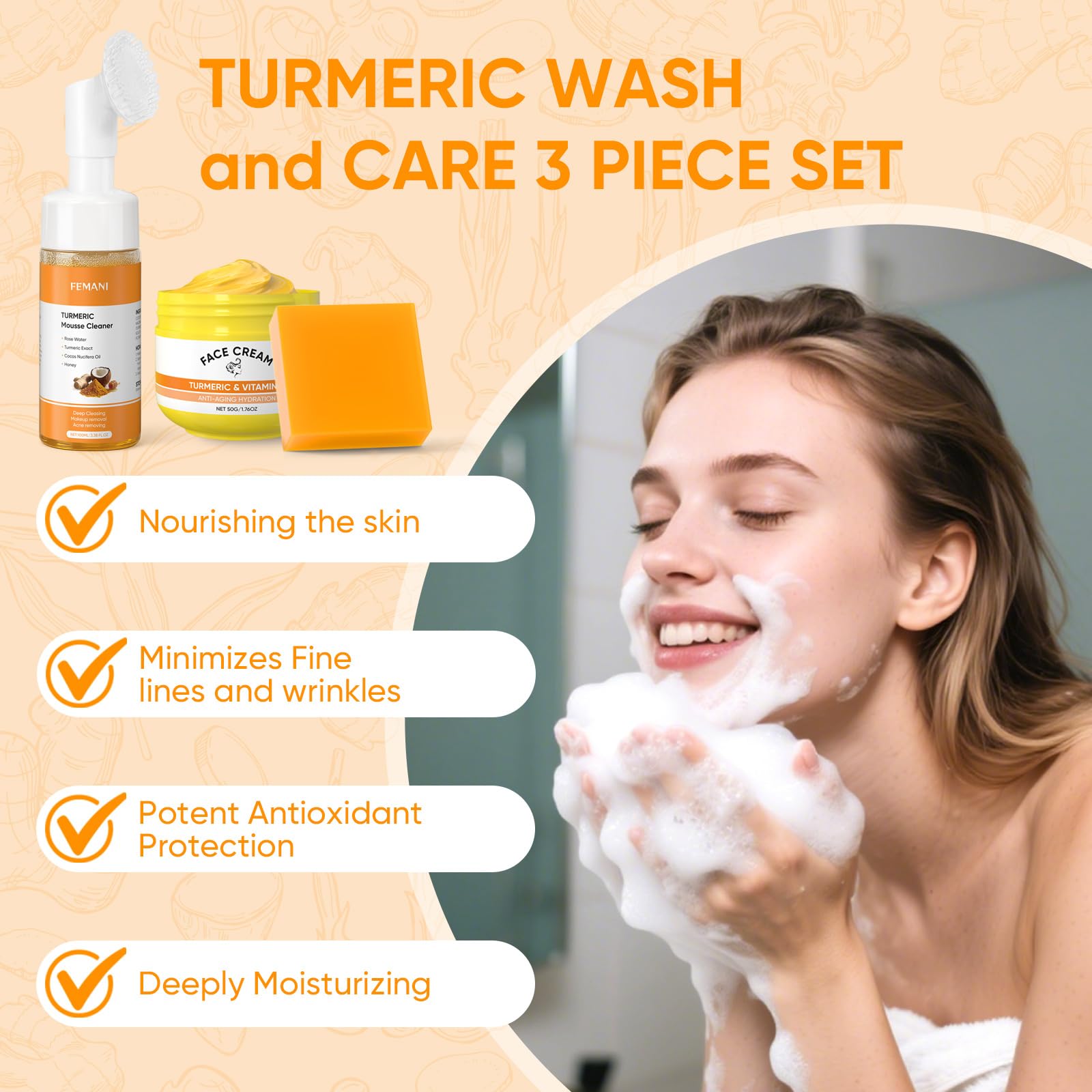 Femani Turmeric Face Cream with Vitamin C—locks in moisture for radiant skin.