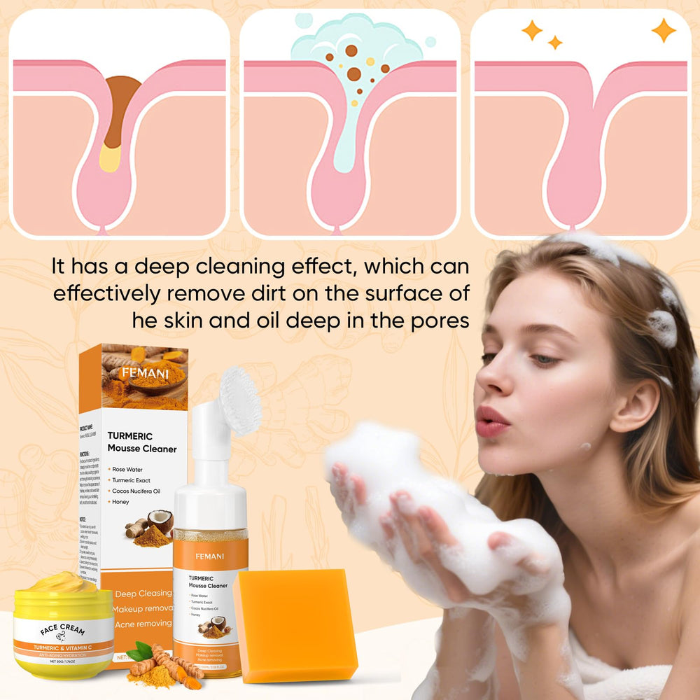 Femani Turmeric Foaming Cleanser—creamy lather that cleanses without drying.