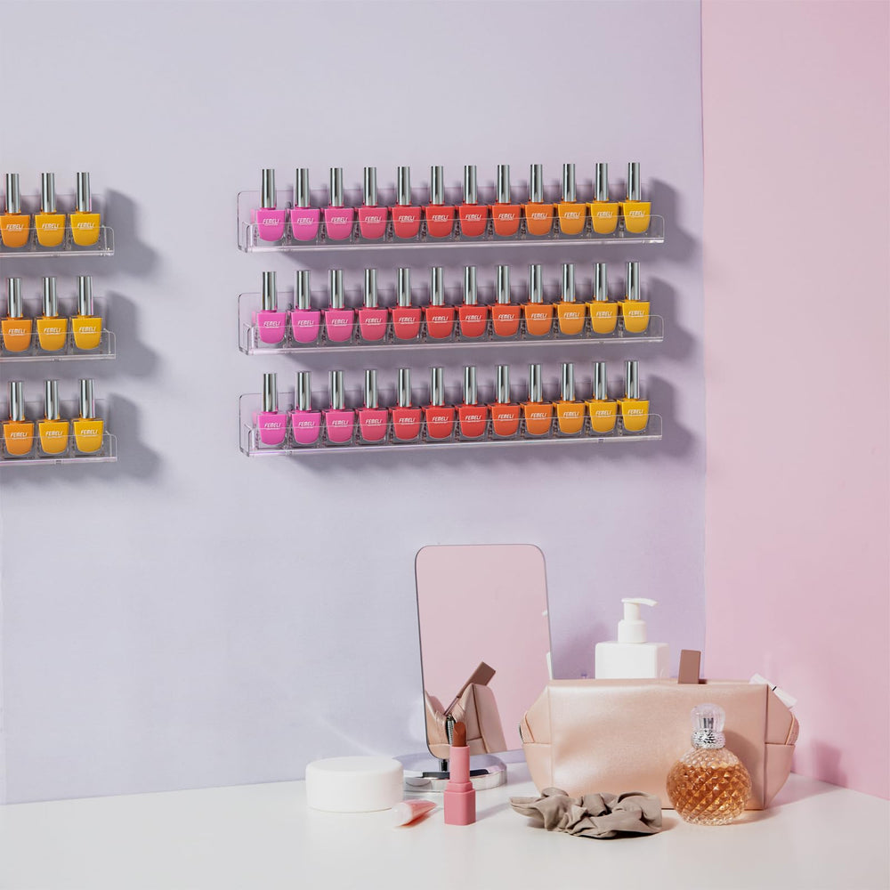 FEMELI nail polish wall rack front view showing accessible color collection