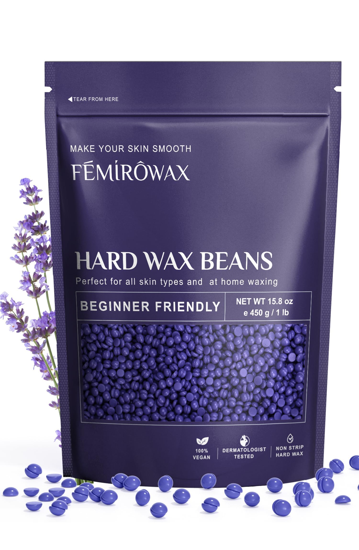 FEMIROWAX wax beads lavender formula for sensitive skin with soothing aroma and gentle performance
