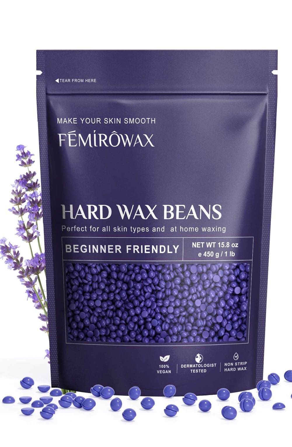 FEMIROWAX wax beads lavender formula for sensitive skin with soothing aroma and gentle performance