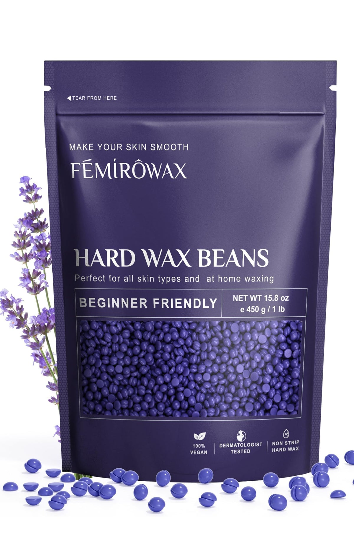 FEMIROWAX wax beads lavender formula for sensitive skin with soothing aroma and gentle performance