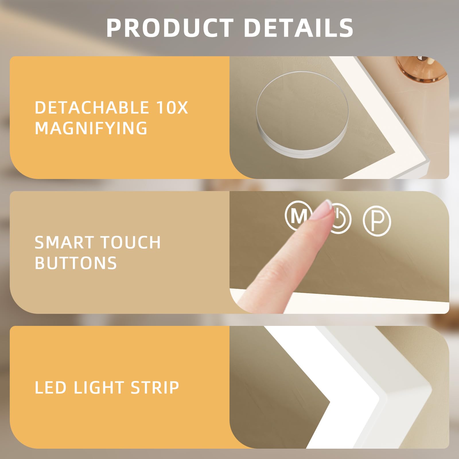 Smart touch control with memory recalls last brightness setting.