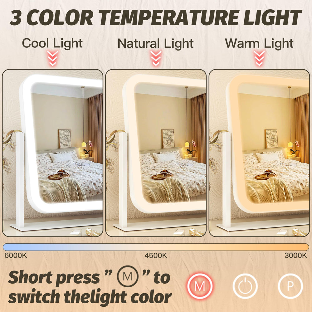 FENNIO makeup mirror with three-color LED lighting adapts to any setting.