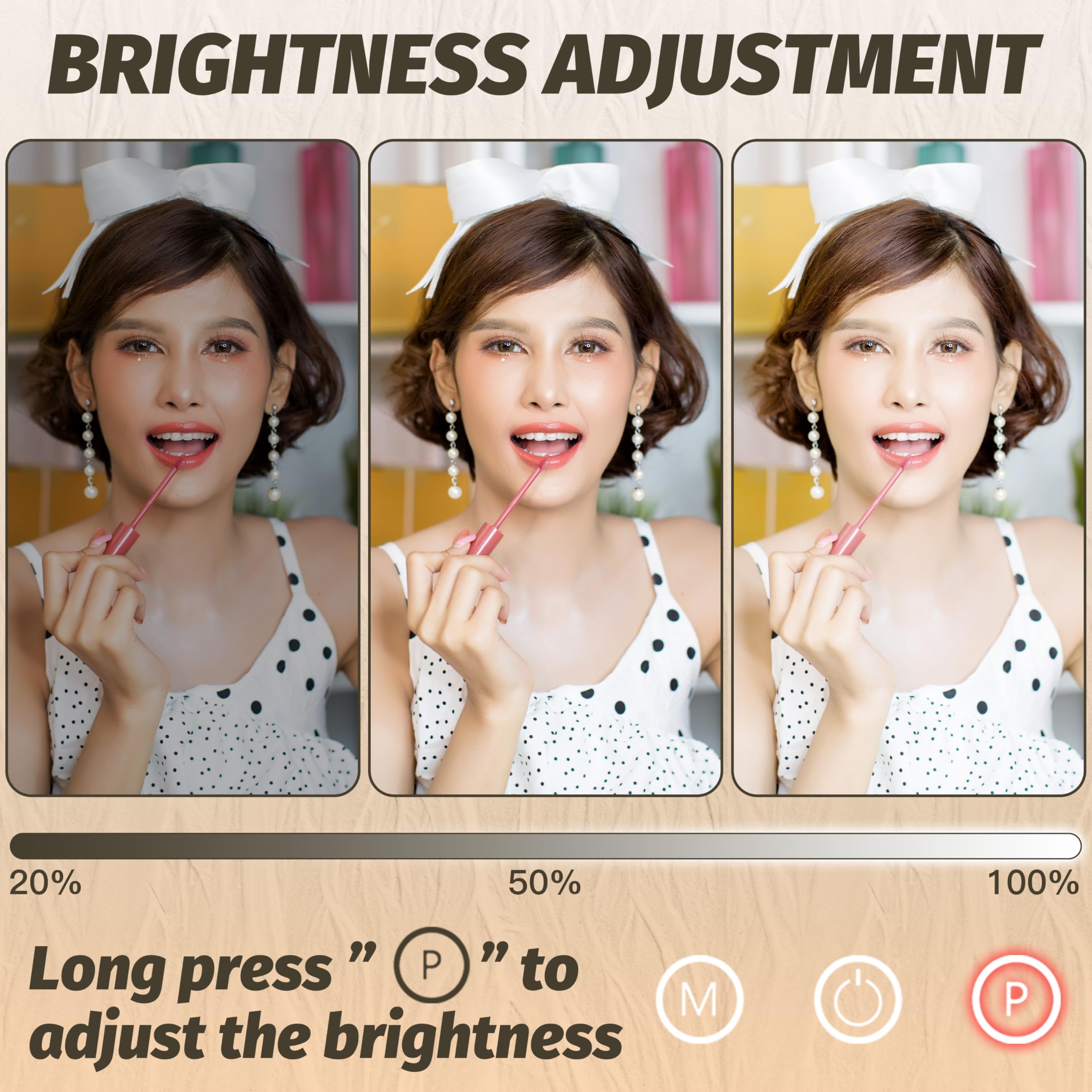 FENNIO smart touch vanity mirror enables quick lighting and brightness control for precise makeup.