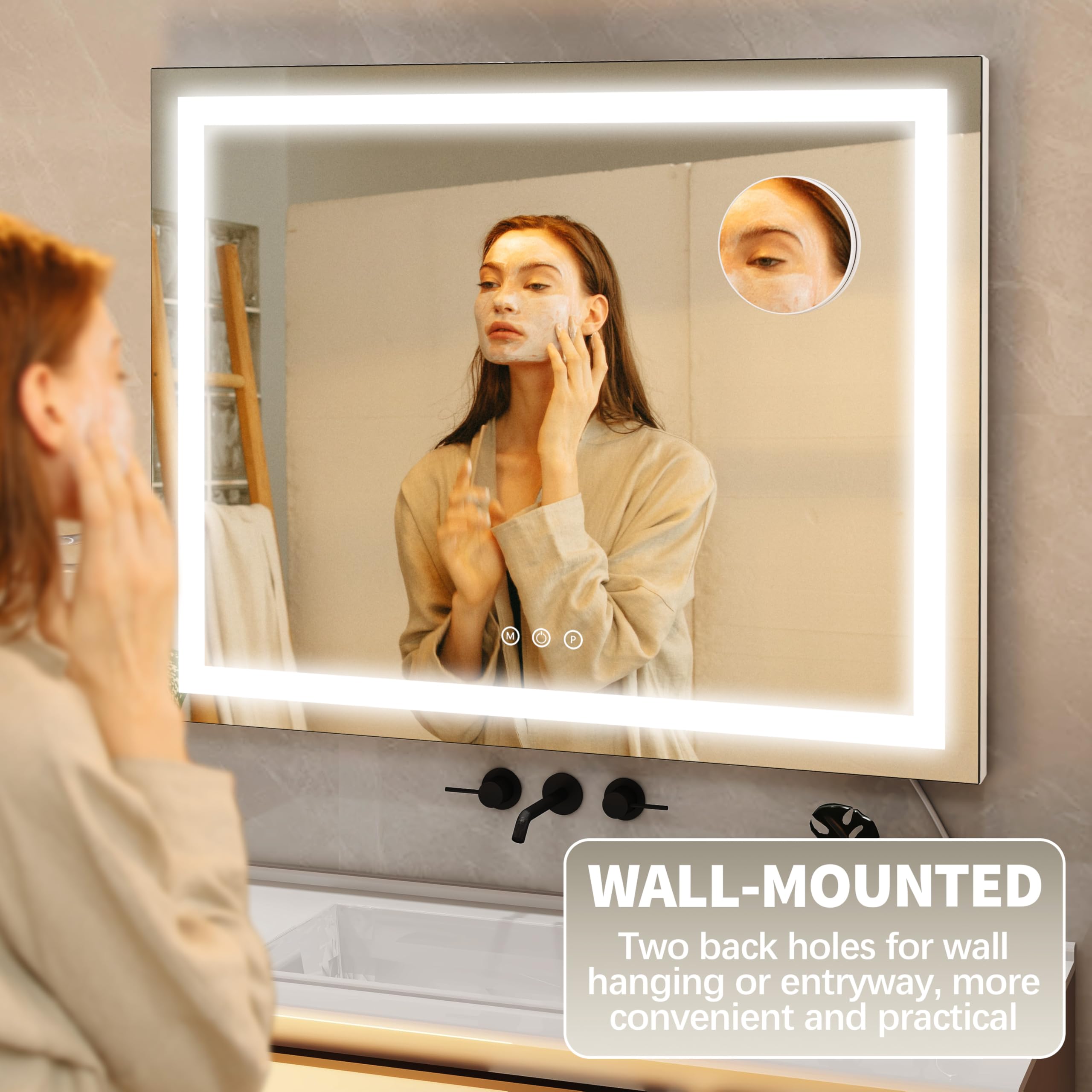 FENNIO tempered glass vanity mirror with safety coating for daily use.