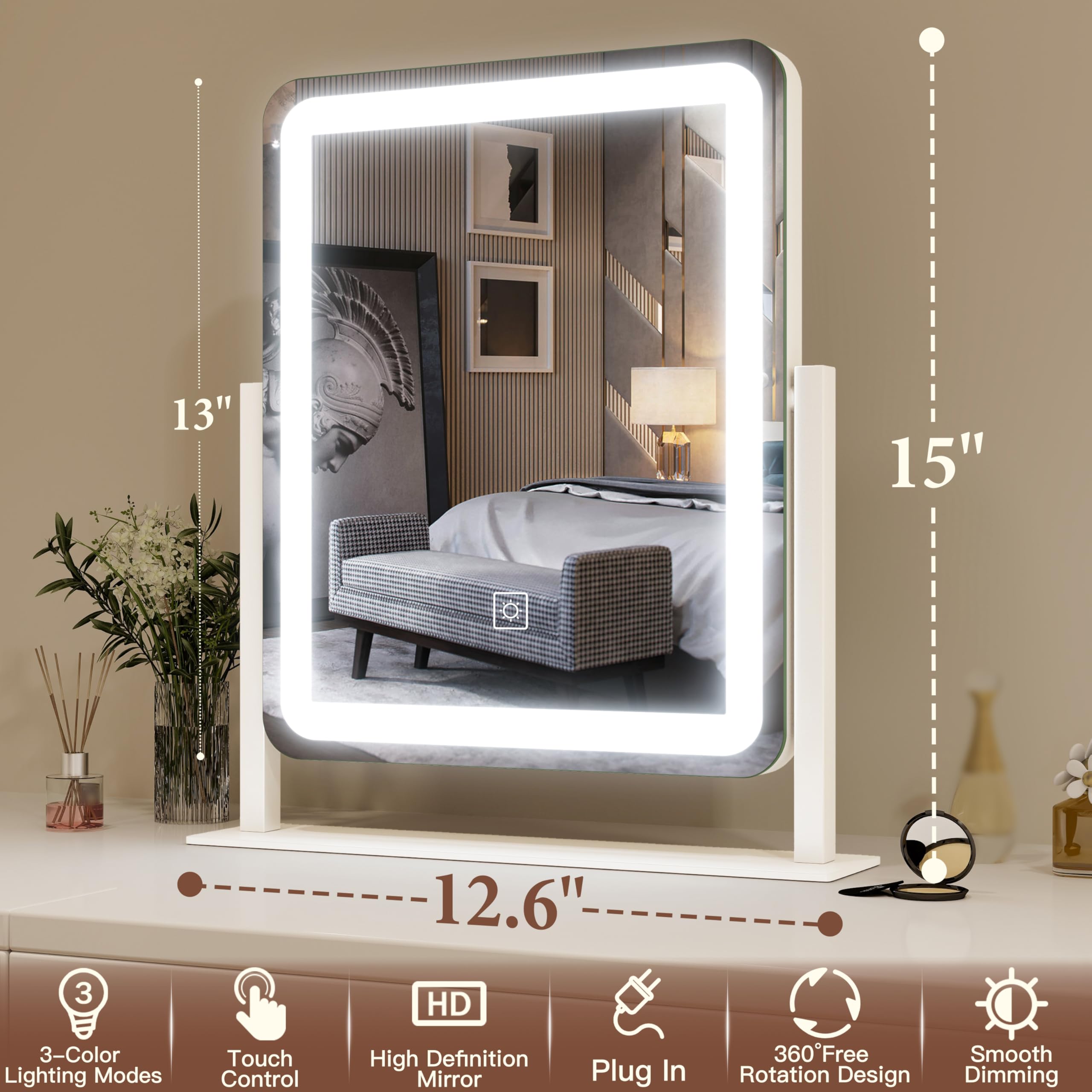 FENNIO vanity mirror 360-degree rotation for flexible angling