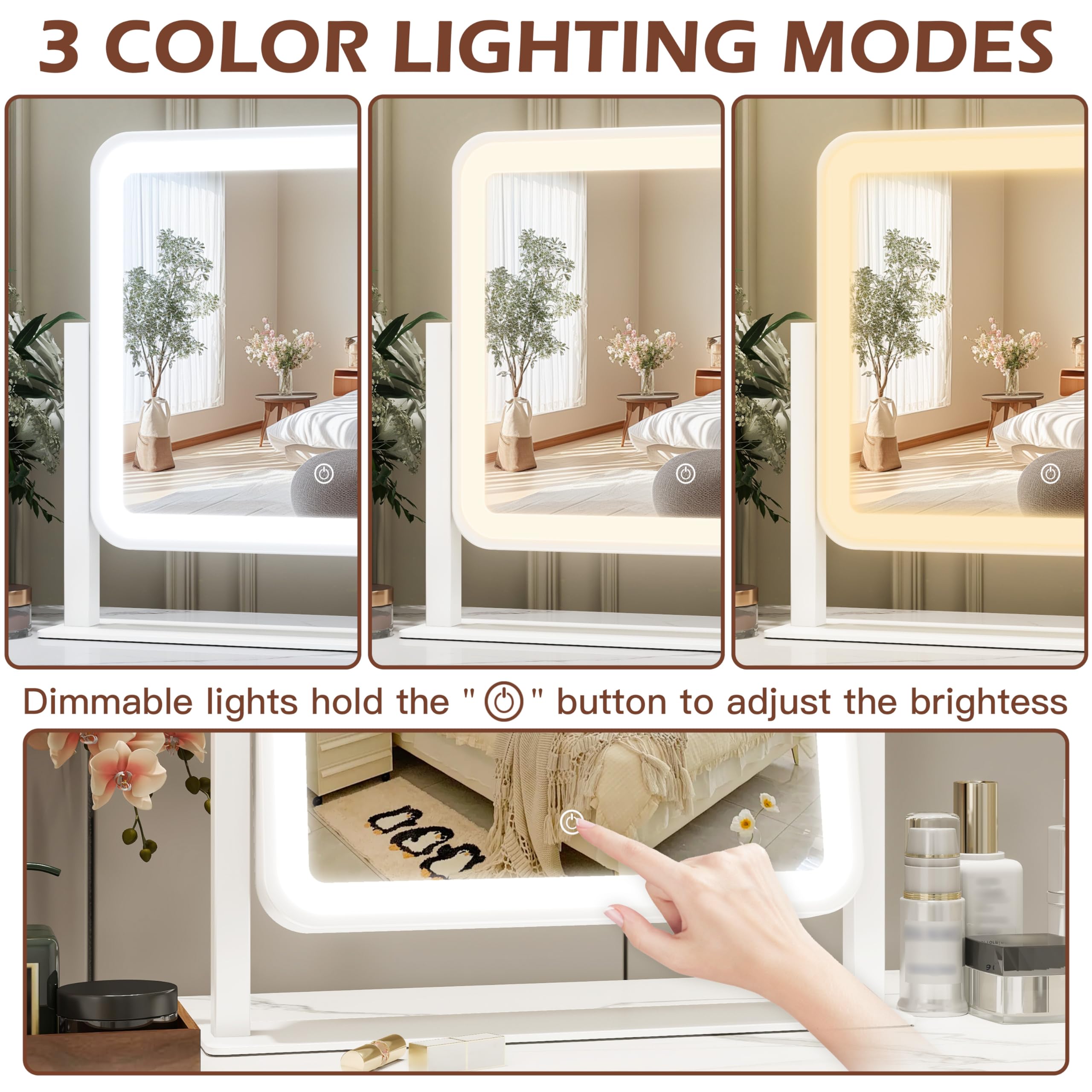 FENNIO vanity mirror with dimmable LEDs for adjustable brightness