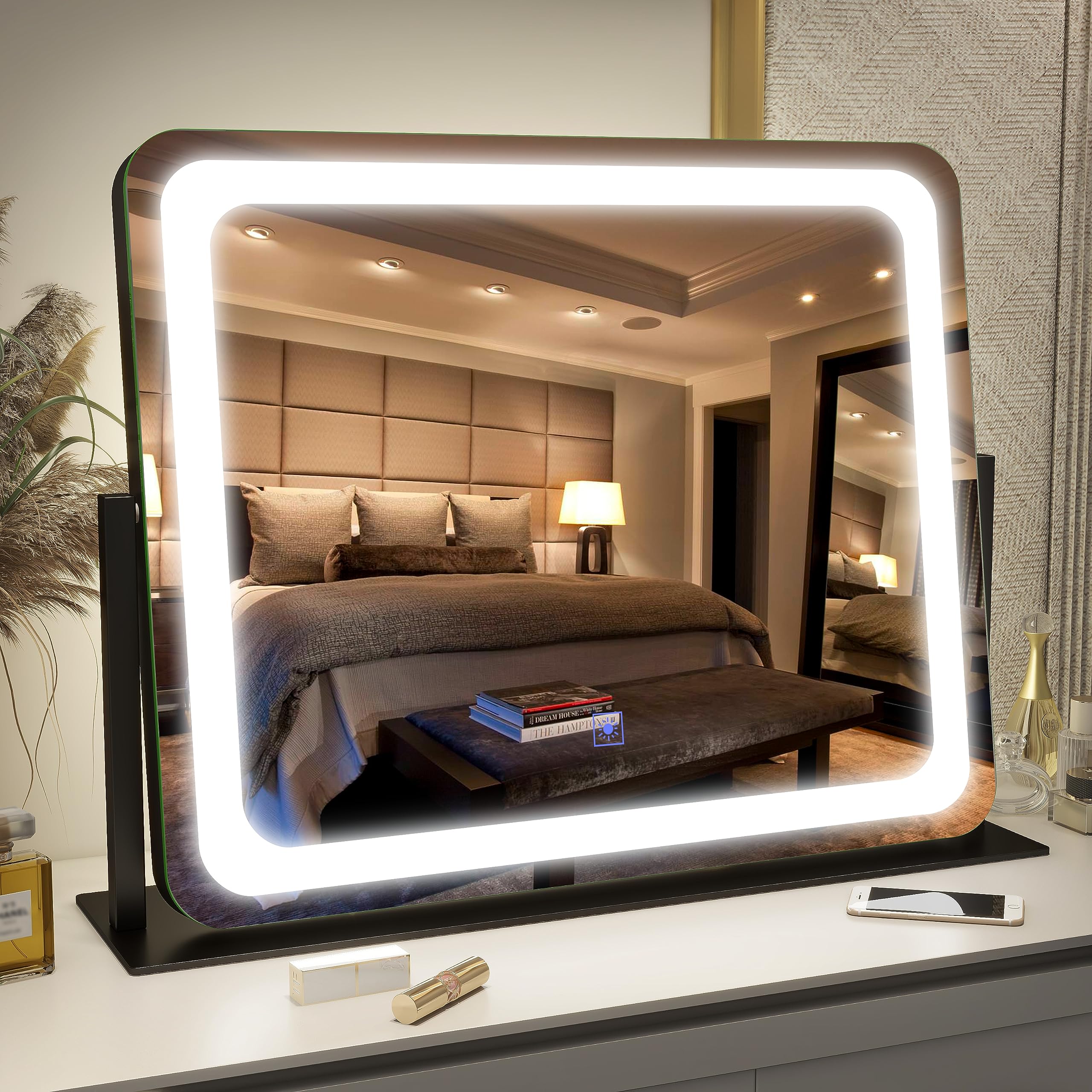 FENNIO vanity mirror front view with lights for precise makeup application.