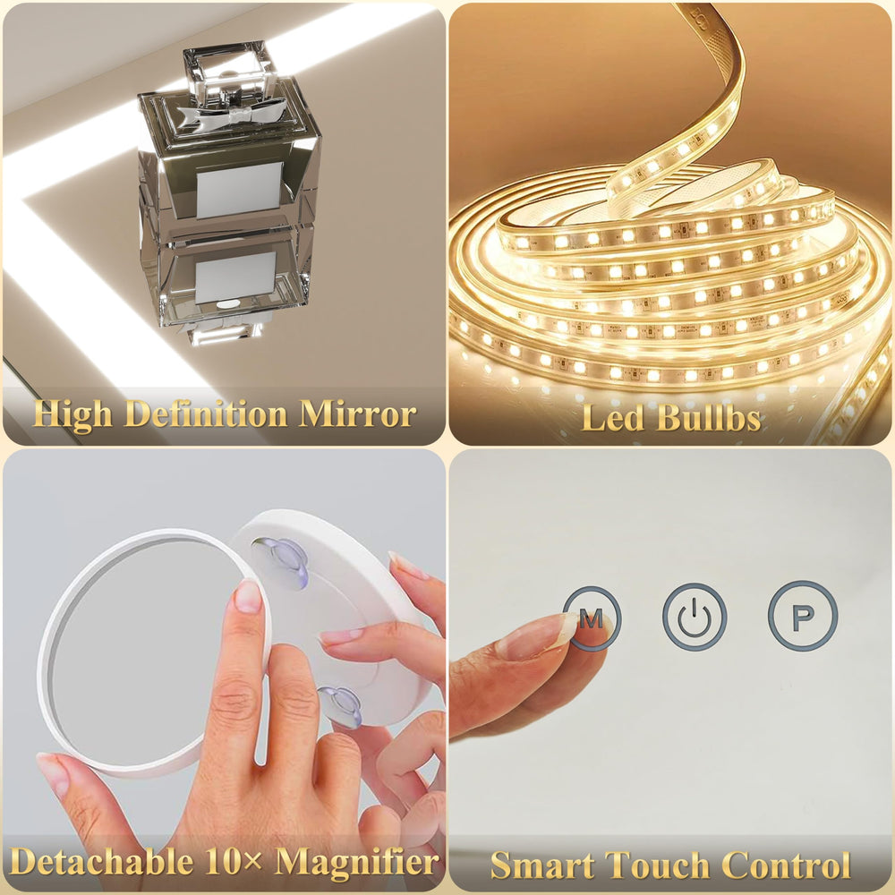 FENNIO vanity mirror 360° rotation, adjustable angle for comfortable viewing.