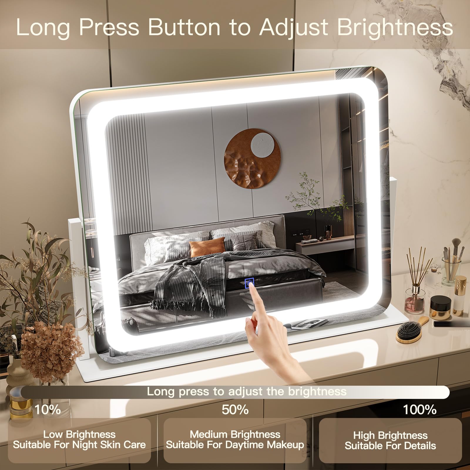 FENNIO vanity mirror with lights rotated 360 degrees for versatile grooming angles.