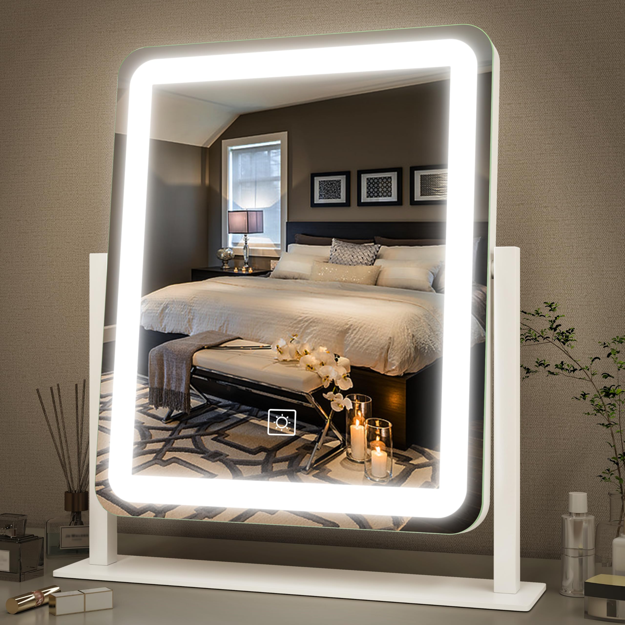 FENNIO vanity mirror with lights front view enhances makeup application