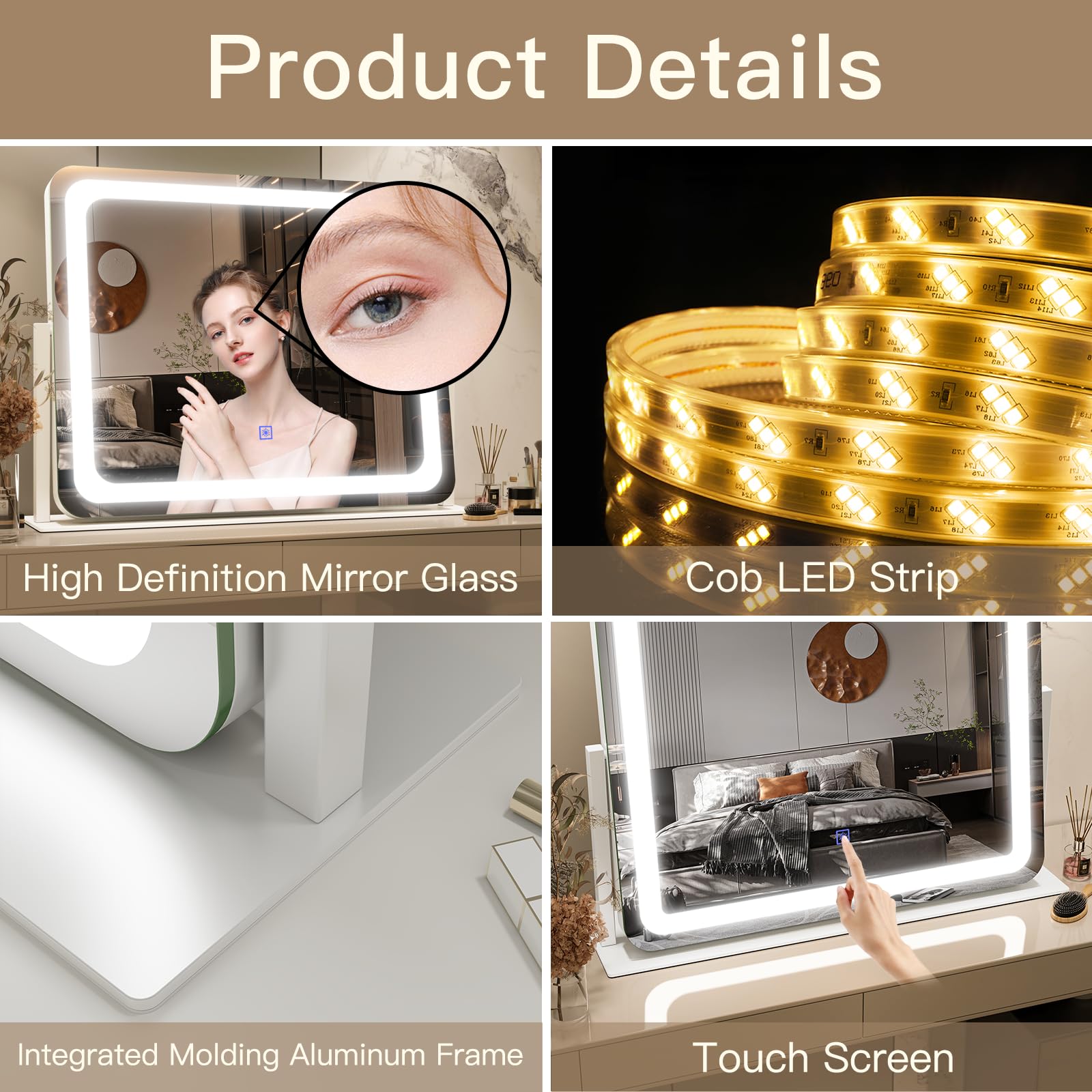 FENNIO vanity mirror with lights shatter-proof membrane protecting the glass.