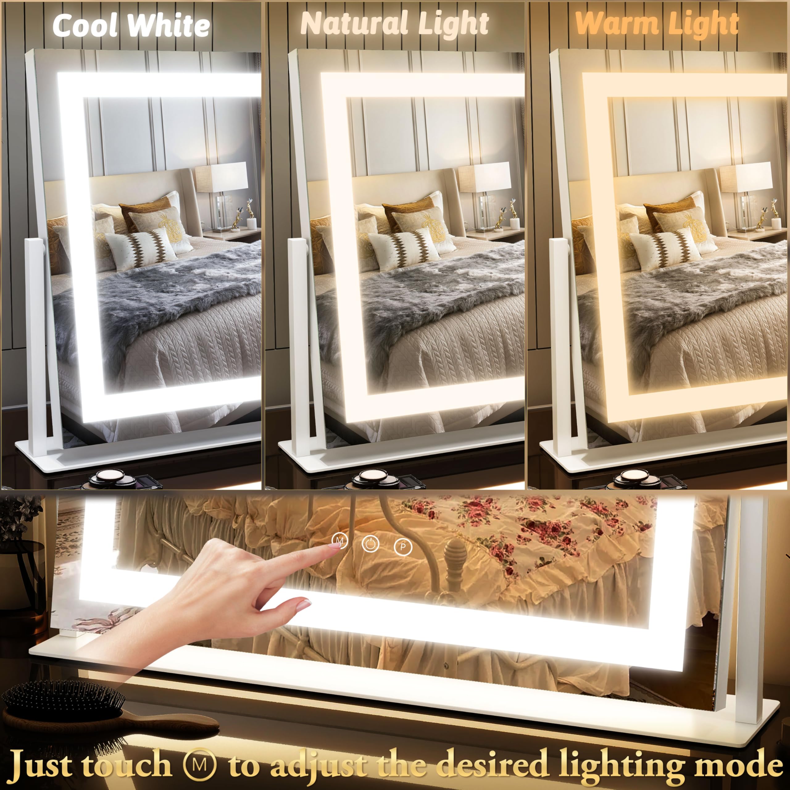 FENNIO vanity mirror with lights, side view, compact square design for vanity spaces.
