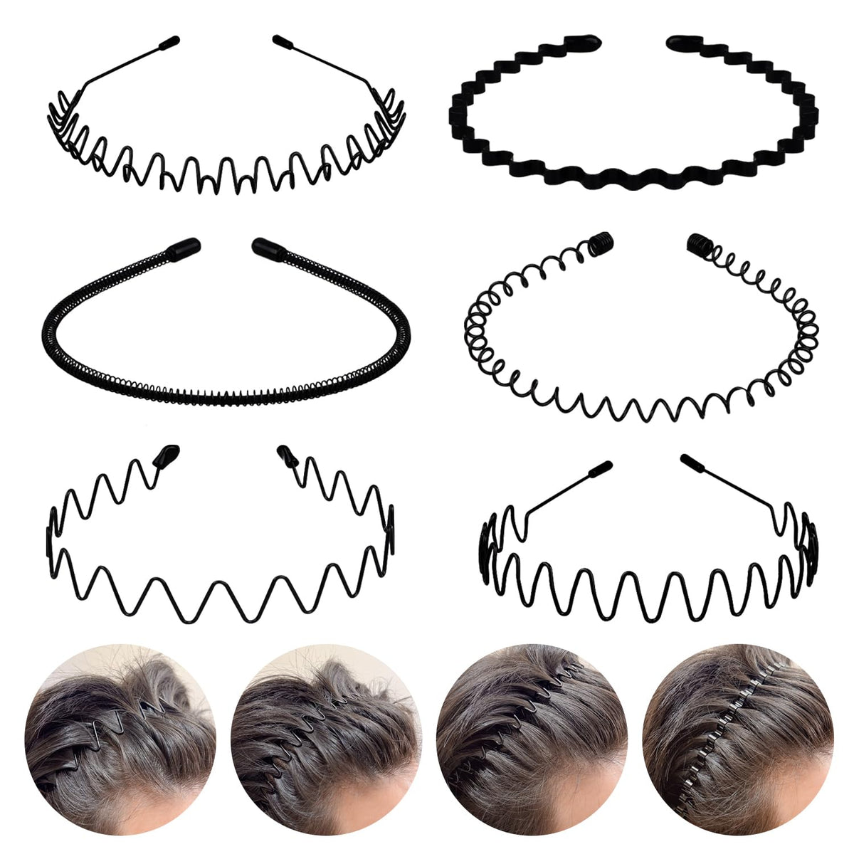 Fenshine 6-pack metal hair bands style 1 for secure non-slip wear during workouts