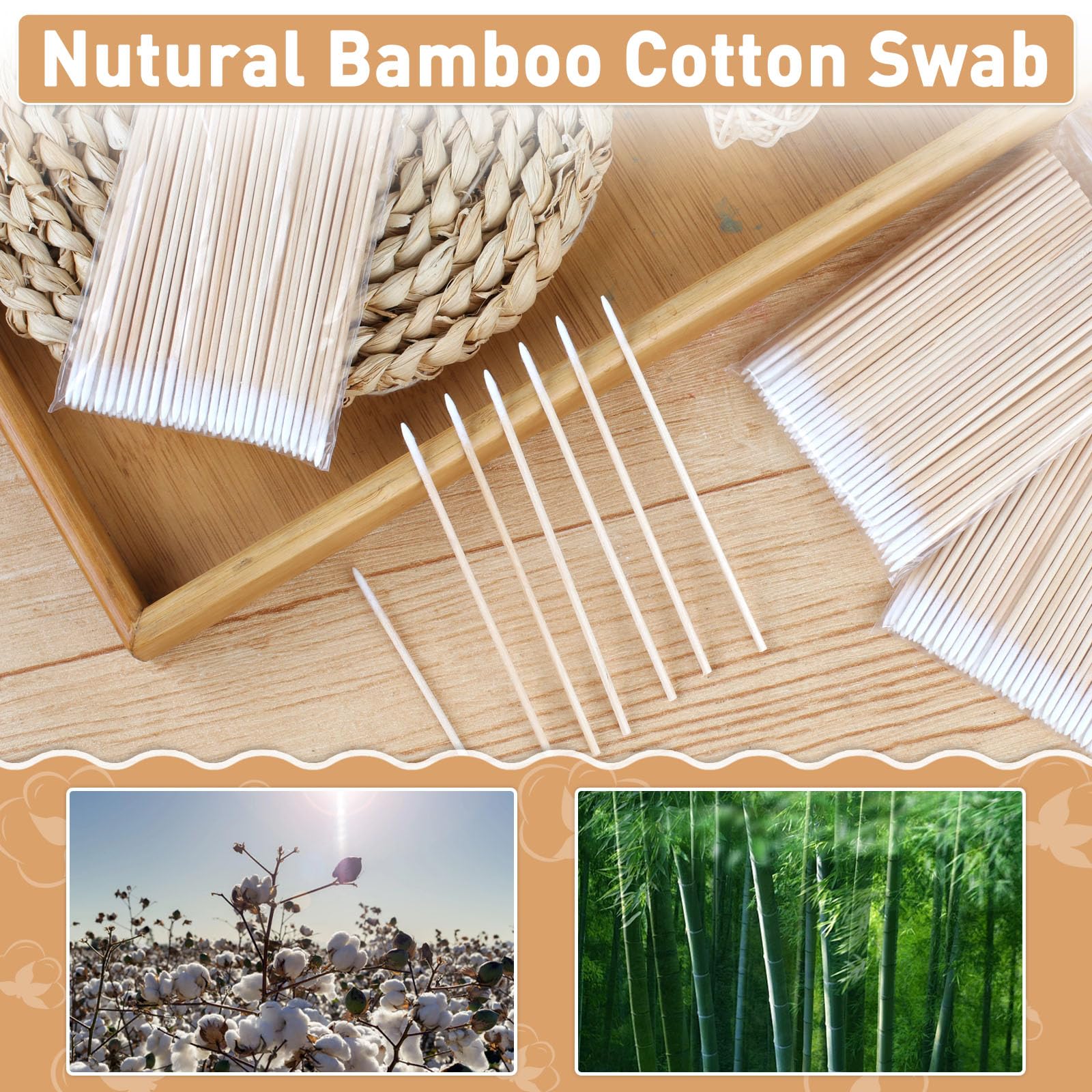 Fenshine durable wooden shaft with tight cotton tips for gentle cleaning.