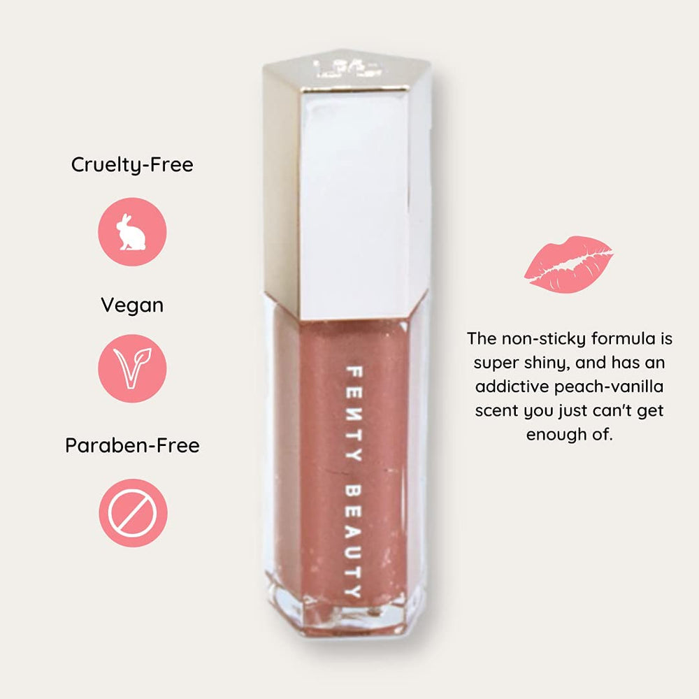 Fenty Beauty Gloss Bomb 02 Fussy, textura sedosa que aporta comodidad al labio.