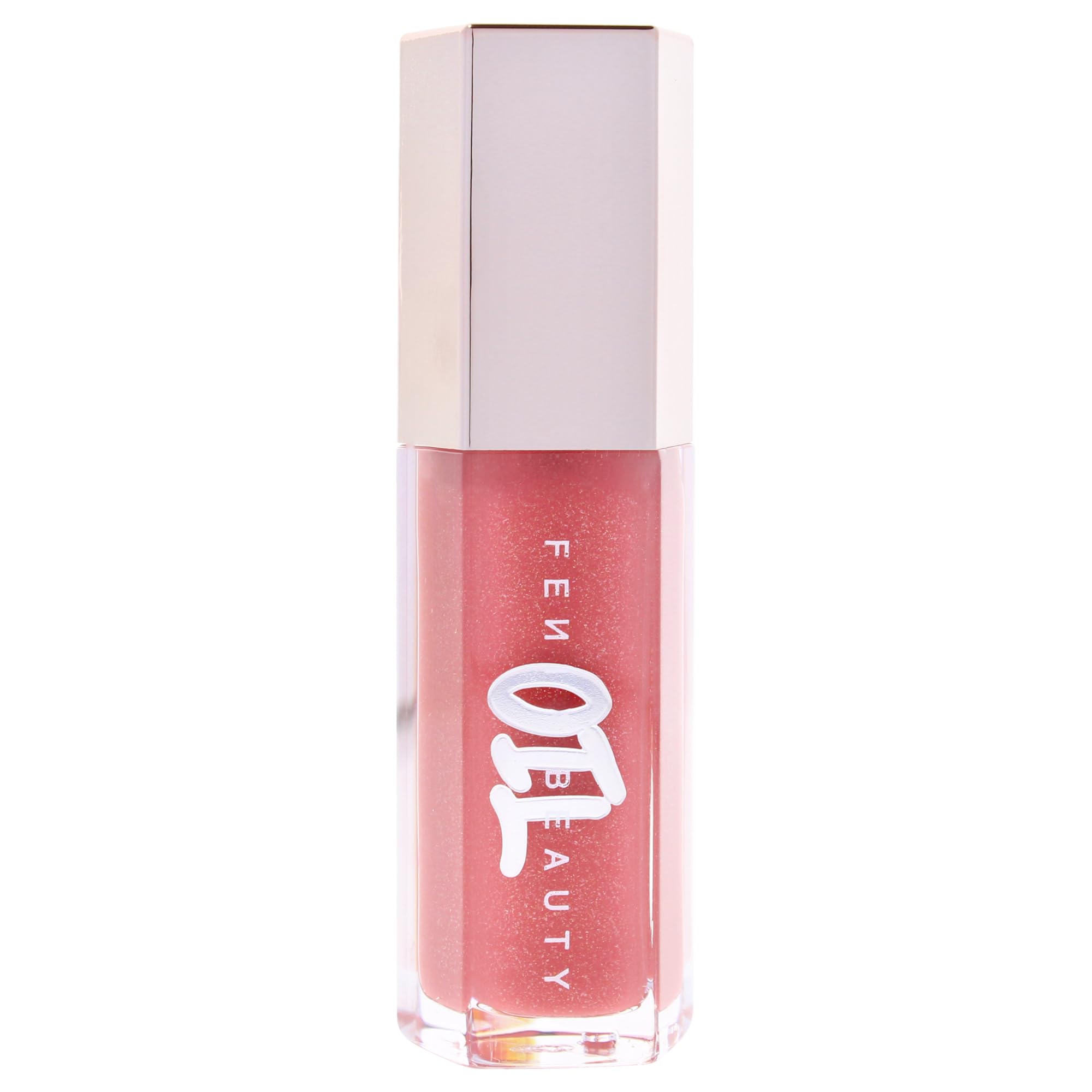 Fenty Beauty Gloss Bomb Lip Oil swatches showing rosy pink glow.