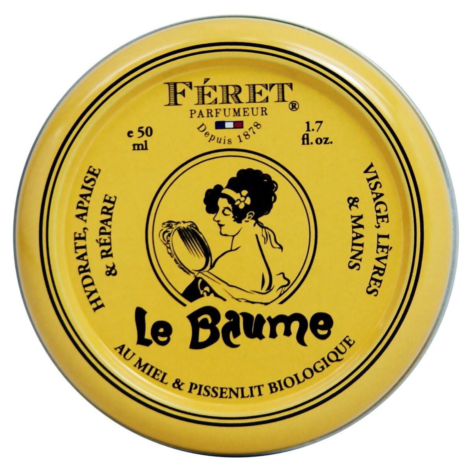Feret Parfumeur Le Baume powdery rose tin close-up showing rich hydration for lips and skin