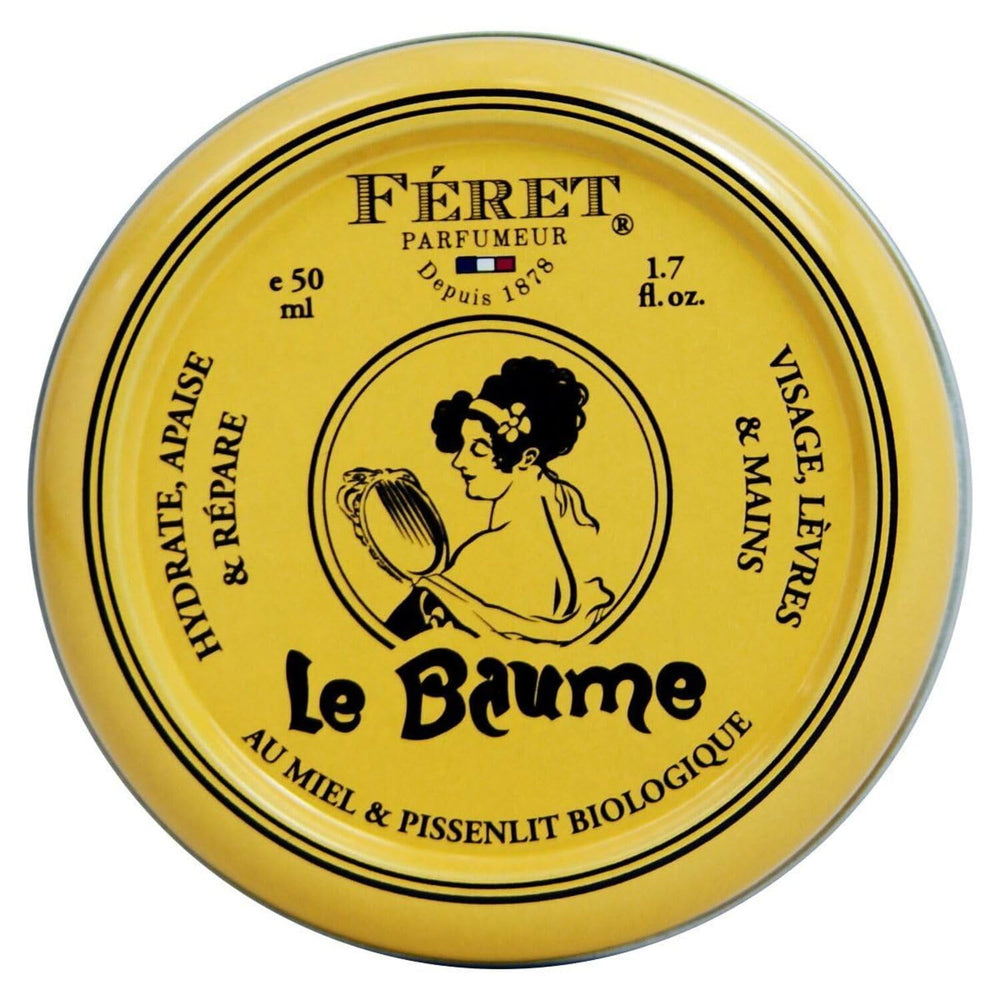 Feret Parfumeur Le Baume powdery rose tin close-up showing rich hydration for lips and skin