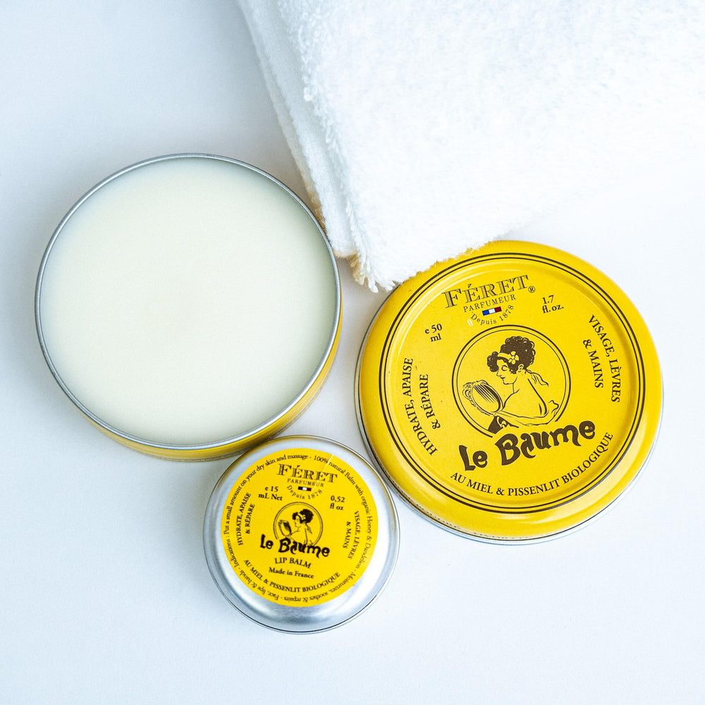 Feret Parfumeur Le Baume vintage tin nodding to French skincare heritage